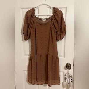 Brown puff sleeve baby doll dress